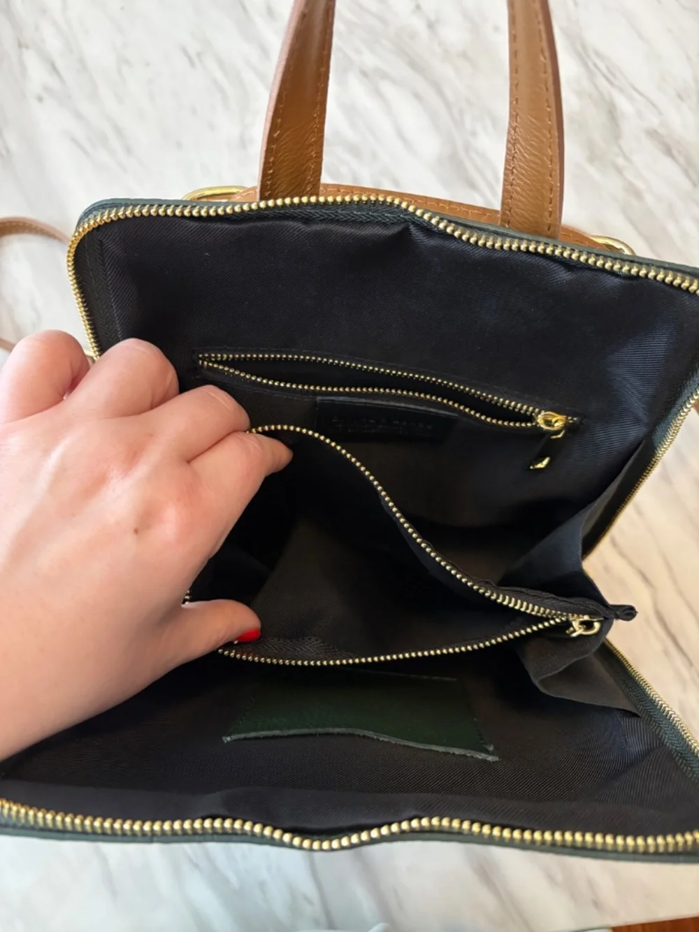 Divina Firenze Genuine Leather Backpack Forest Green and Cognac